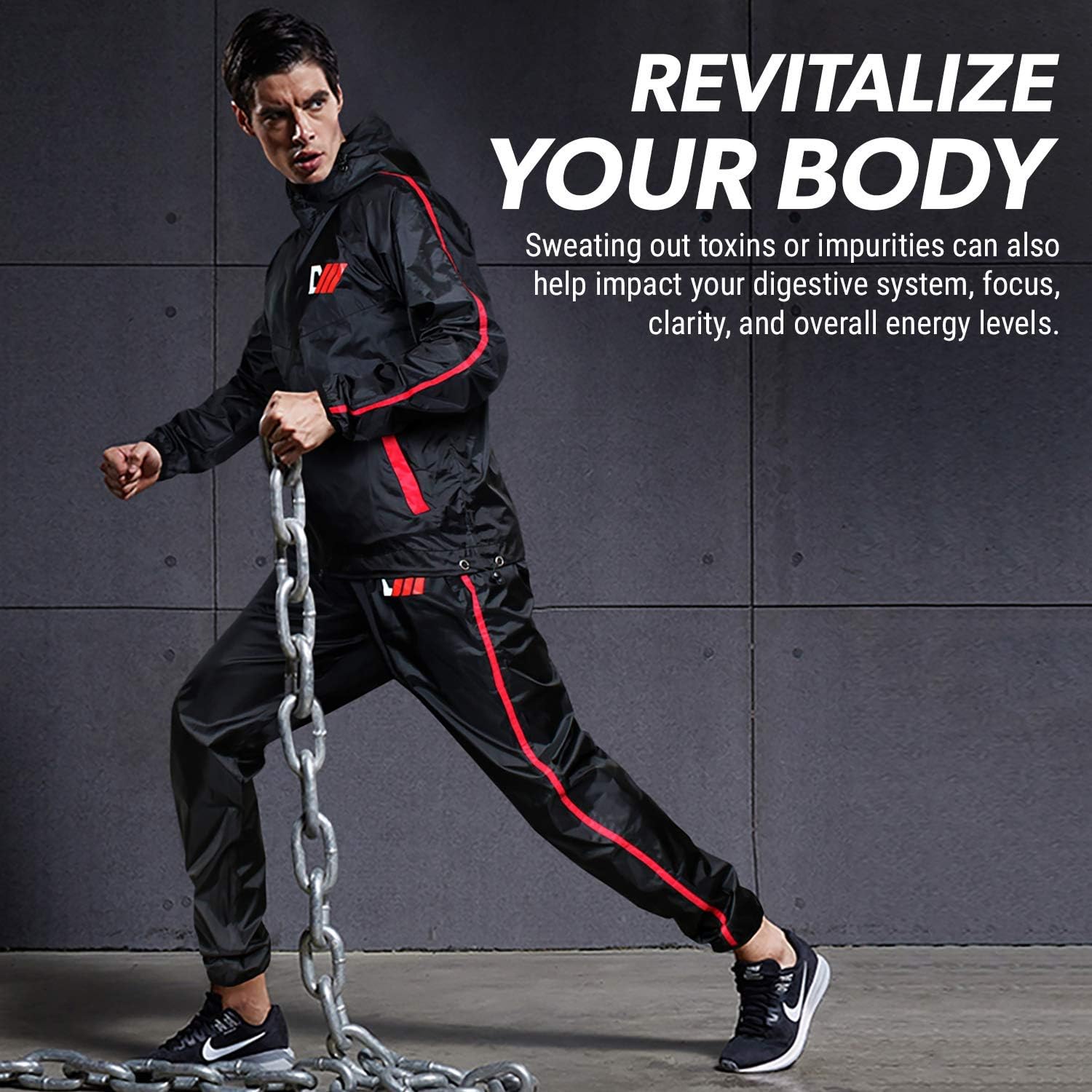 DMoose Sauna Suit for Men and Women, Sweat Suit for Weight Loss 2 Pc Set, Zipper Jacket Pant with Hood Full Body Gym Fit Wear, Anti-Rip Workout Suit Sports Running Cycling Yoga Pilates Boxing Anti-Rip : Sports & Outdoors