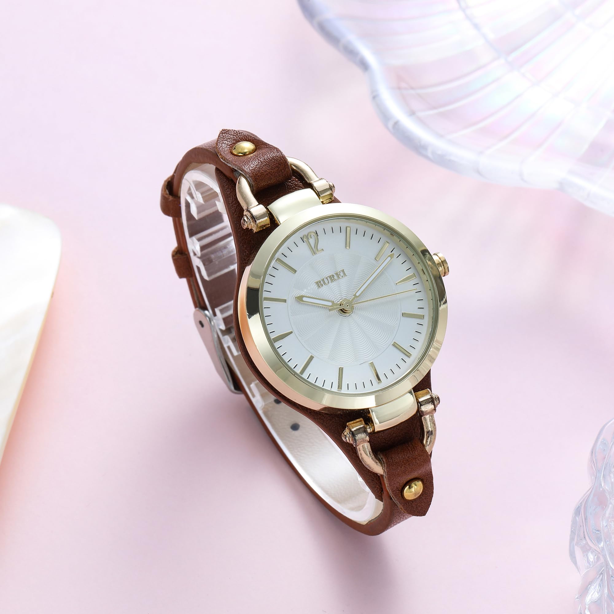 BUREI Women Watches Simple Leather Strap Watch Luxury Quartz Watches Small Thin Ladies Watch Bracelet Band Wristwatch Relogio Feminino