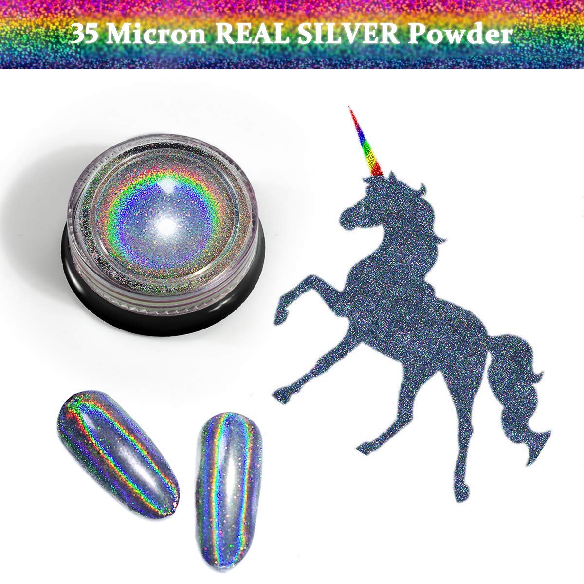 Chrome Nail Powder by iMethod - Holographic Nail powder, Chrome Powder for Nails, Holo Nail Powder, Rainbow Unicorn Mirror Effect, Multi Chrome Manicure Pigment, 0.04oz/1g : Beauty