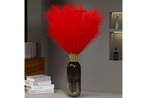 Wertuirk 9 Stems Red Pampas Grass - 38 Inch Tall Fluffy Faux Pampas Grass Decor, Long Artificial Pompas Floral for Living Room, Wedding Centerpieces and Home Decor (Red)