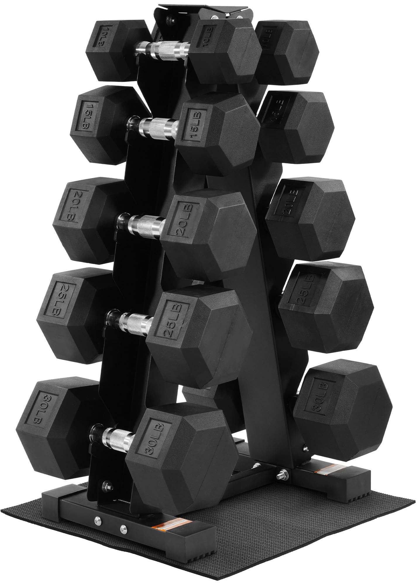 Fitvids Rubber Coated Hex Dumbbell Weight Set and Storage Rack, 100LB, 150LB or 200LB Set, 5-20 lbs, 5-25 lbs or 10-30 lbs Pairs Image
