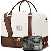 Weekender Travel Duffle Bag for Women: Overnight Bags with Shoe Compartment Carry on Bags for Airplanes with Toiletry Bag Yoga Gym Bag with Wet Pocket Travel Duffel Tote Bag Hospital Bag Brown Beige