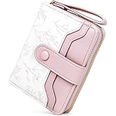 Busnos Women's Wallet Small Wallets for Women Cute Ladies Wallets Pink Bifold Flower Wallet Womens With Card Holder for Women Women's Coin Pocket Purses with Zipper
