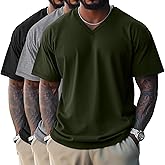 Ficerd 3 Pack Men's Cotton Half Sleeve Shirts M-7XL Regular and Big Tall V Neck Curved Hem Loose Casual Summer Basic Tee