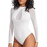 Avidlove Long Sleeve Bodysuits for Women Mesh Bodysuit Top Mock Neck Thong Body Suit Going Out Tops