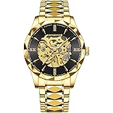DoniRudy Men's Automatic Mechanical Watches for Men Business Dress Luminous Waterproof Luxury Diamond Men's Watch Gold Dial