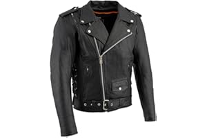 Milwaukee Leather LKM1775 Men's Black Leather Vintage Brando Style Motorcycle Riders Jacket with Side Laces - Medium