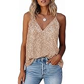 EUDOLAH Sequin Tops for Women Sparkle Camisole Shimmer Sleeveless V Neck Tanks Sexy Party Cami Going Out Outfits