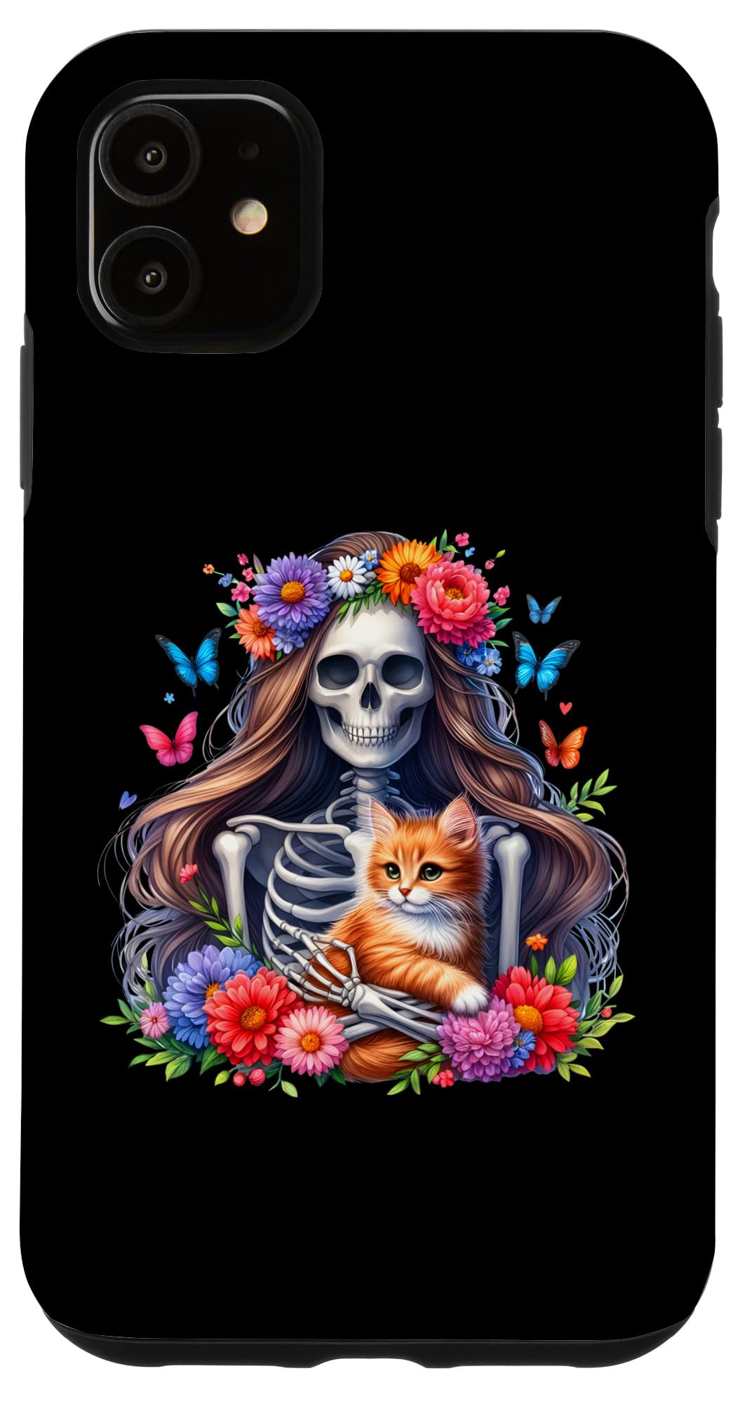 iPhone 11 Female Skeleton And Cute Kitten Cat Lovers Halloween Vintage Case