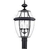 Quoizel Newbury 23" Outdoor Post Lantern, 3-Light Mystic Black with Clear Beveled Glass, E12 Base, French Country Style