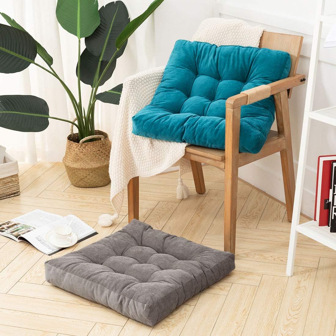 HIGOGOGO Floor Pillow, Square Tufted Seat Cushion Thicken Corduroy Meditation Pillow Tatami Floor Cushion for Yoga Living Room Balcony Office Outdoor, Grey, 22x22 Inch: Furniture & Decor