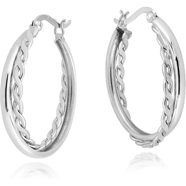 thumbnail image 2 of Old English Jewellers Sterling Silver Lightweight Twist Hoop Earrings - 30mm - 925 Silver (Made In Italy) 2 of 3