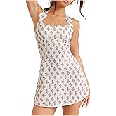winkbay Women's Summer Floral Mini Dress Boho Criss Cross Square Neck Party Sundress Beach Vacation Clothes
