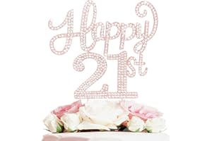 LASKYER Happy 21st Birthday Rose Gold Rhinestone Cake Topper - 21st Birthday/Anniversary,Cheers to 21 Years Old Bday Party Metal Sparkly Centerpieces Decorations.