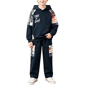 FoWear Boy Clothes Two Piece Long Sleeve Hooded Sweatshirt Top+Sweatpants Fall Outfits Winter Toddler Clothes for Boys 6-16Y