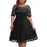 Women's Plus Size Wedding Guest Bridal Shower Semi Formal Cocktail Party Lace V Neck Midi Dress