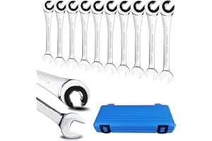 LOSCHEN 10 pcs SAE Ratcheting Wrench Combination Wrench Set 10 Pcs/Set with 72 Teeth, Chrome Vanadium Steel Tubing Ratchet Spanner（US and European Patents）