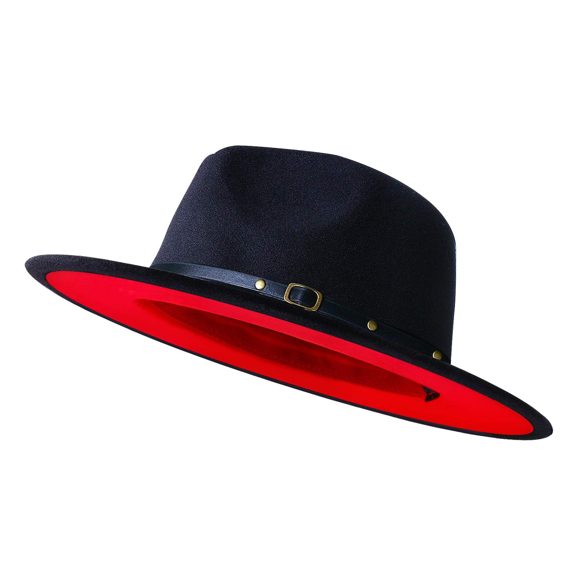 Photo 1 of KUJUHA Wide Brim Fedora Two Tone Dress Hat, Small-Medium, Black & Red