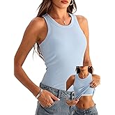Danysu Racerback Tank Tops with Built in Bra for Women High Neck Ribbed Basics Fitted Long Bra Tanks