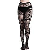 WDIRARA Women's Plus Size Patterned Fishnet Tights Mesh Sheer High Waisted Stockings Pantyhose