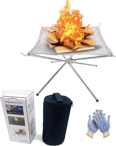 tifee Portable Fire Pit 16.5in Folding Stainless Steel Mesh with Gloves Bag