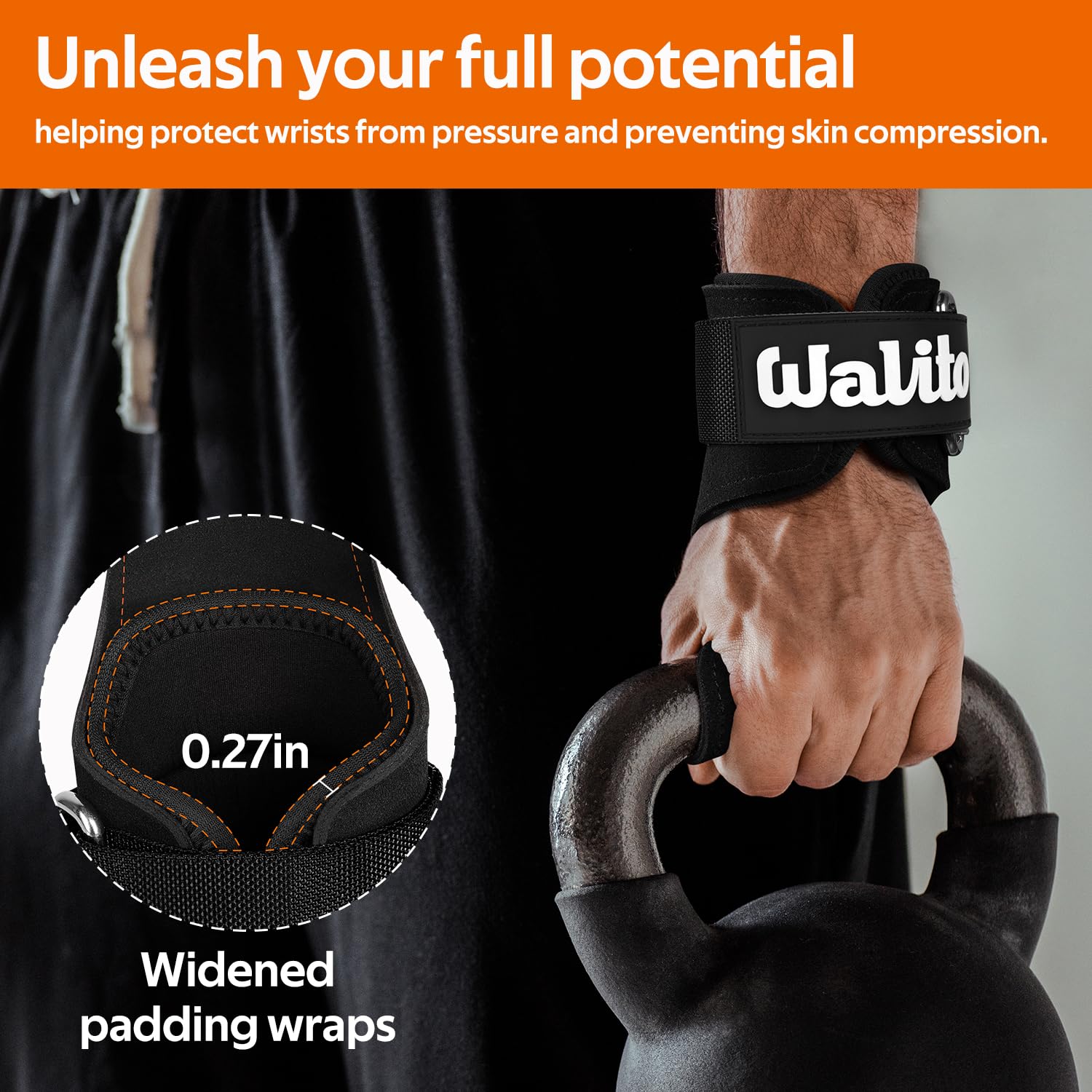 WALITO Weight Lifting Wrist Strap, Double Leather Weightlifting Wrist Straps for Gym Strength Training, Neoprene Padded Wrist Wraps - for Men & Women (Pair)