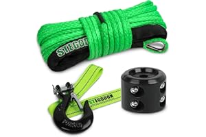 STEGODON Synthetic Winch Rope, 1/4'' x 50ft 10,000LBS Synthetic Winch Line 1/4 Winch Cable Replacement Synthetic Rope with Forged Winch Hook and Rubber Stopper for 4WD Off Road Vehicle ATV UTV (Green)
