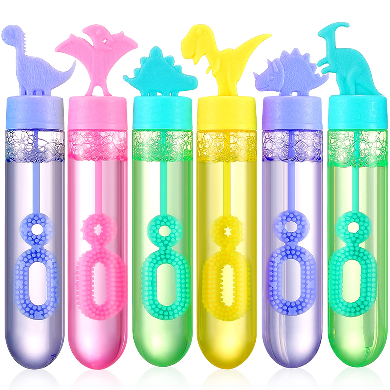 Photo 1 of 24 Pcs Dinosaur Bubble Wands,Mini Bubble Wands Party Favors for Themed Birthday,Outdoors Activity,Summer Party,Easter,Bubble Blower Toy for Boys Girls and Kids