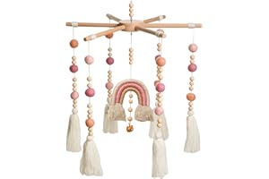 HI BABY MONMENT Baby Crib Mobile,Crib Mobile Wooden Mobile with Colorful Cotton Ball Wool Felt Ball Boho Baby Mobile Bassinet Mobile for Crib,Mobile for Baby Nursery and Ceiling Decoration