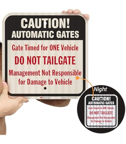 Horienteeon Stop Automatic Gate Opens Inward Aluminum Sign 14×20cm, Sturdy Aluminum Metal Signs Rust Free, Gate Warning Safety Signs, Prevent Injuries Damage To Electronic Gates Sign