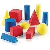 hand2mind Foam Geometric Solid Blocks, Assorted Colors, 3D Shapes (Set of 12)