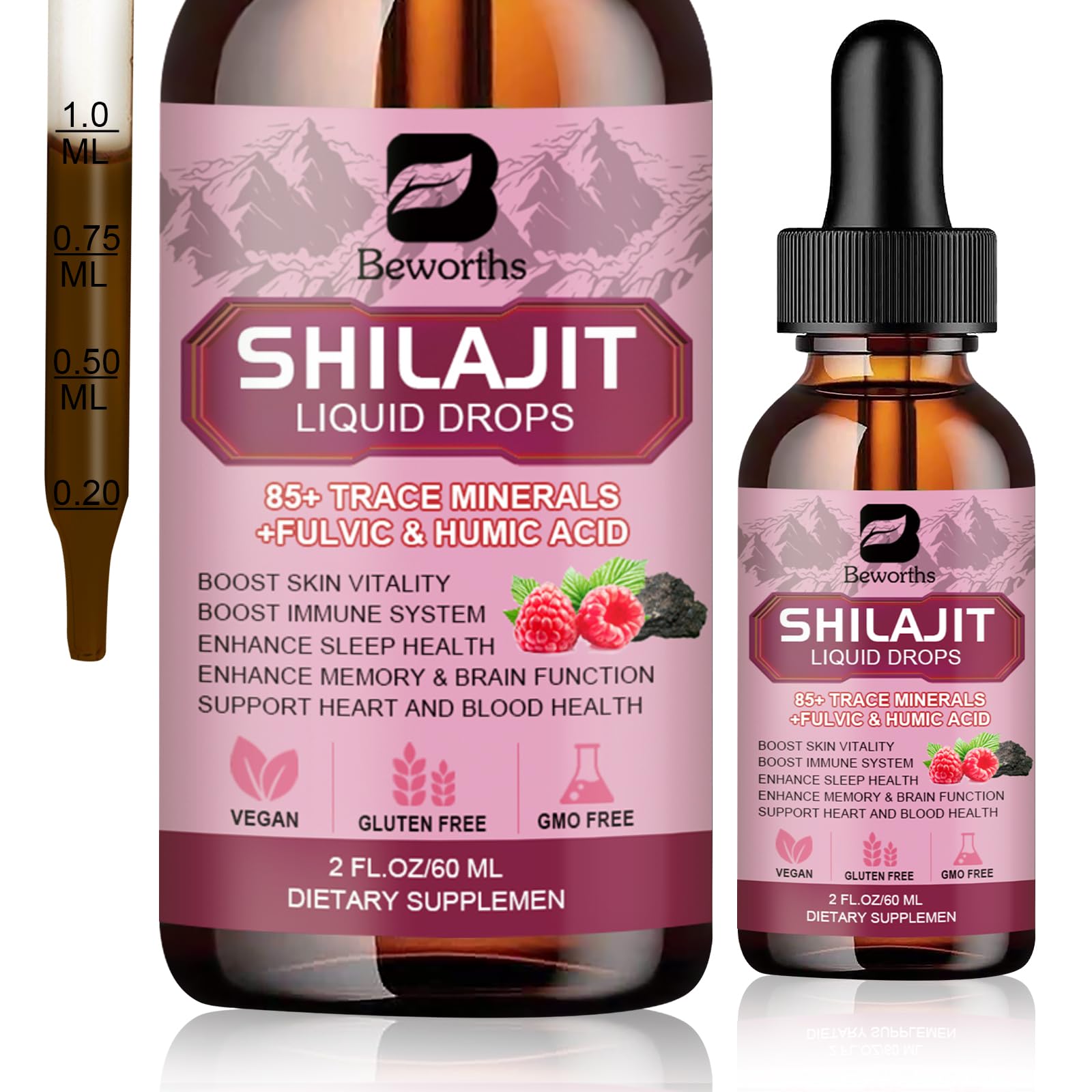 Photo 1 of Shilajit Resin Liquid Drops | Organic Shilajit 85+ Trace Minerals Complex with Ashwagandha, Turmeric, Ginseng, Chaga Supplement