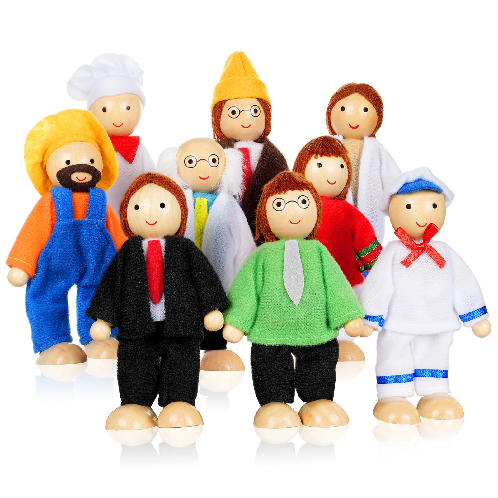 Aolso Wooden Dolls House - Sets of 9 People, Lovely Figures Kids Happy Playset of Different Professions