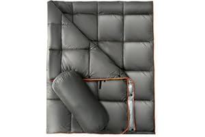 Bafode Camping Blanket Outdoor Puffy Packable Down AternativeTravel Blanket Waterproof Lightweight Camping Quilt for Sleeping Cold Weather Camp Essential for Hiking, Backpacking, Picnic, Stadium Gery