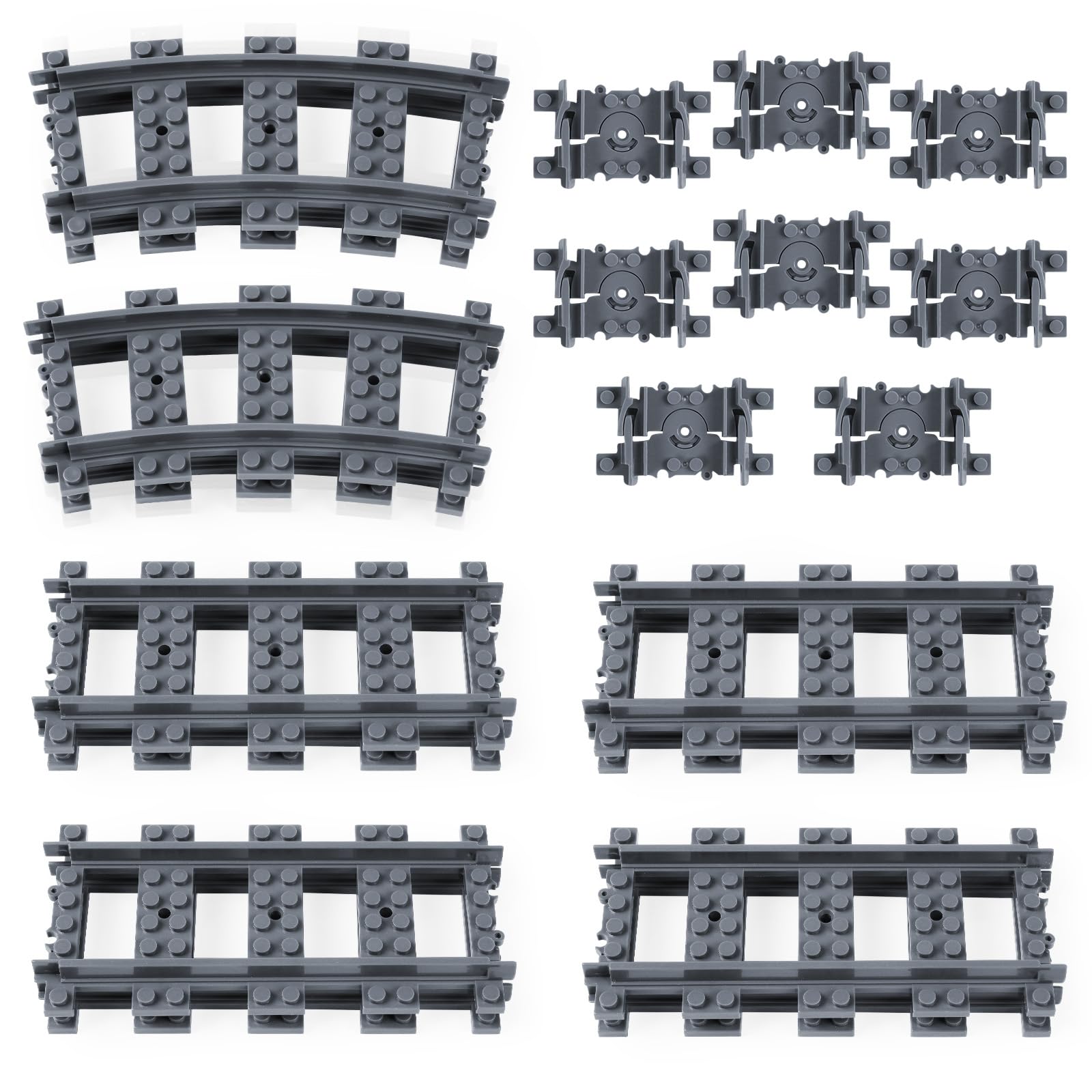 HOTUT 20 PCS City Train Tracks, City Railway Rail Set, Toy Train Track Extension Pack, Toy Railway Railsfor Train with All Major Brand - 8 Straights, 8 Flexible Rails, 4 Curved Rails