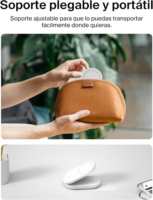 BoostCharge Cargador Magnético Plegable Qi2 15W, Estación de Carga Inalámbrica Compatible con MagSafe, Carga Rápida para iPhone 17, Air, Pixelsnap, Base con Soporte Antideslizante - Blanco