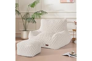 WSOFRLAC Bean Bag Chair with Ottoman, Modern Giant Bean Bag Couch Sofa with Footstool, Lounge Large Bean Bag Chairs for Adults Teens, Comfy Faux Fur Reading Chair for Bedroom, Living Room
