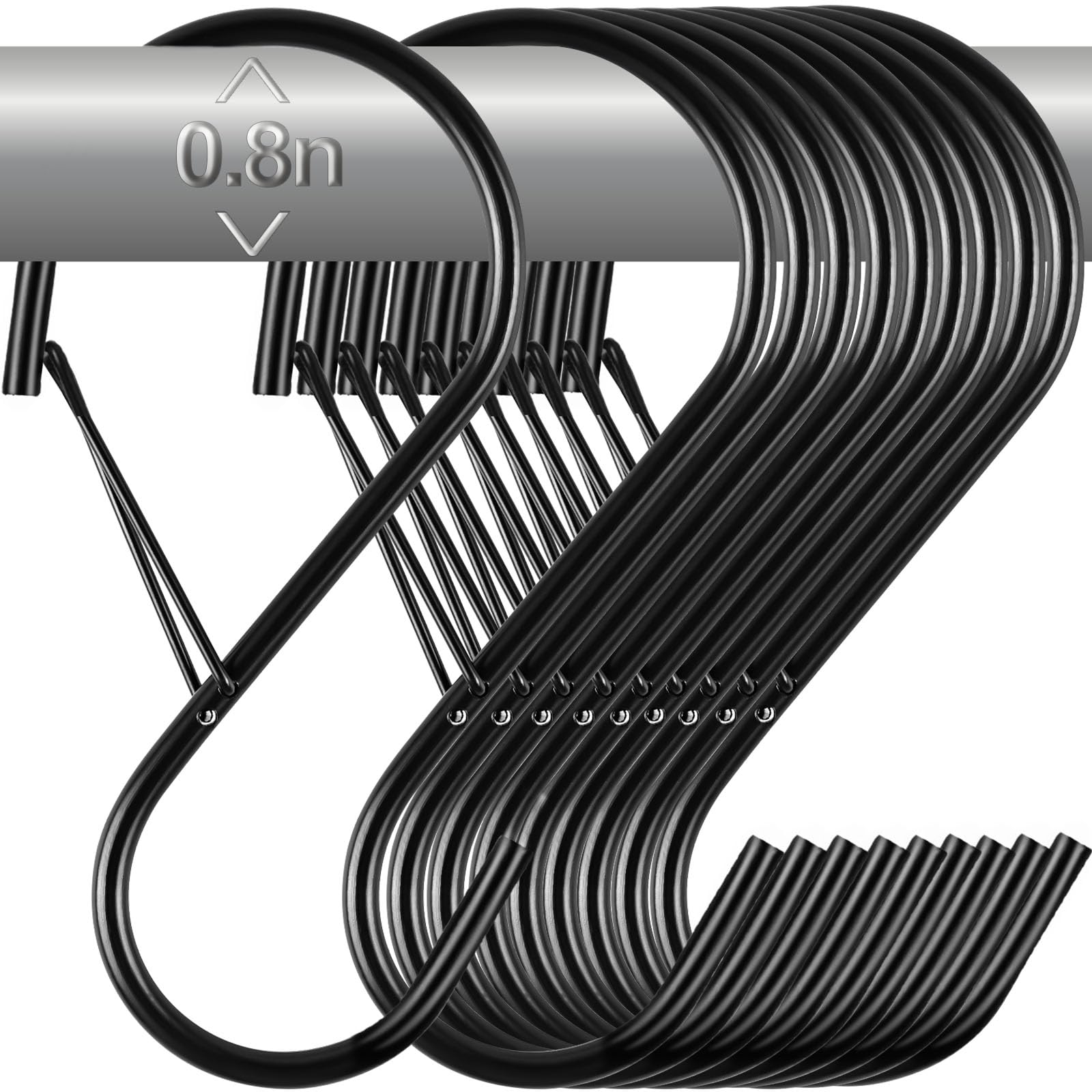 Photo 1 of 12 Pack Large S Hooks for Hanging Plants with Safety Buckle- Heavy Duty Solid Metal Steel Black S Shaped Closet Hooks for Hanging Plants, Kitchen Utensils, Jeans, Bags, Pots, 4 inch, Fit Most of Rod