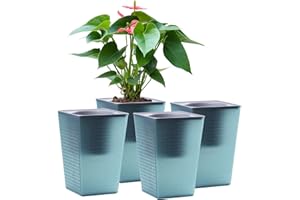Oliz Self Watering Planter 4 Pieces 6 Inch, Plastic Flower Pots with Inner Pot Indoor Plants Brick Pattern Flowerpot for Indoor Plants, African Violets, Flowers, Herbs