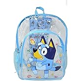 Fast Forward Bluey 16” Clear Backpack for Kids – Transparent School Bag with Bluey Graphics & 2 Mesh Side Pockets – Lightweight & Durable for School or Events, BLTR