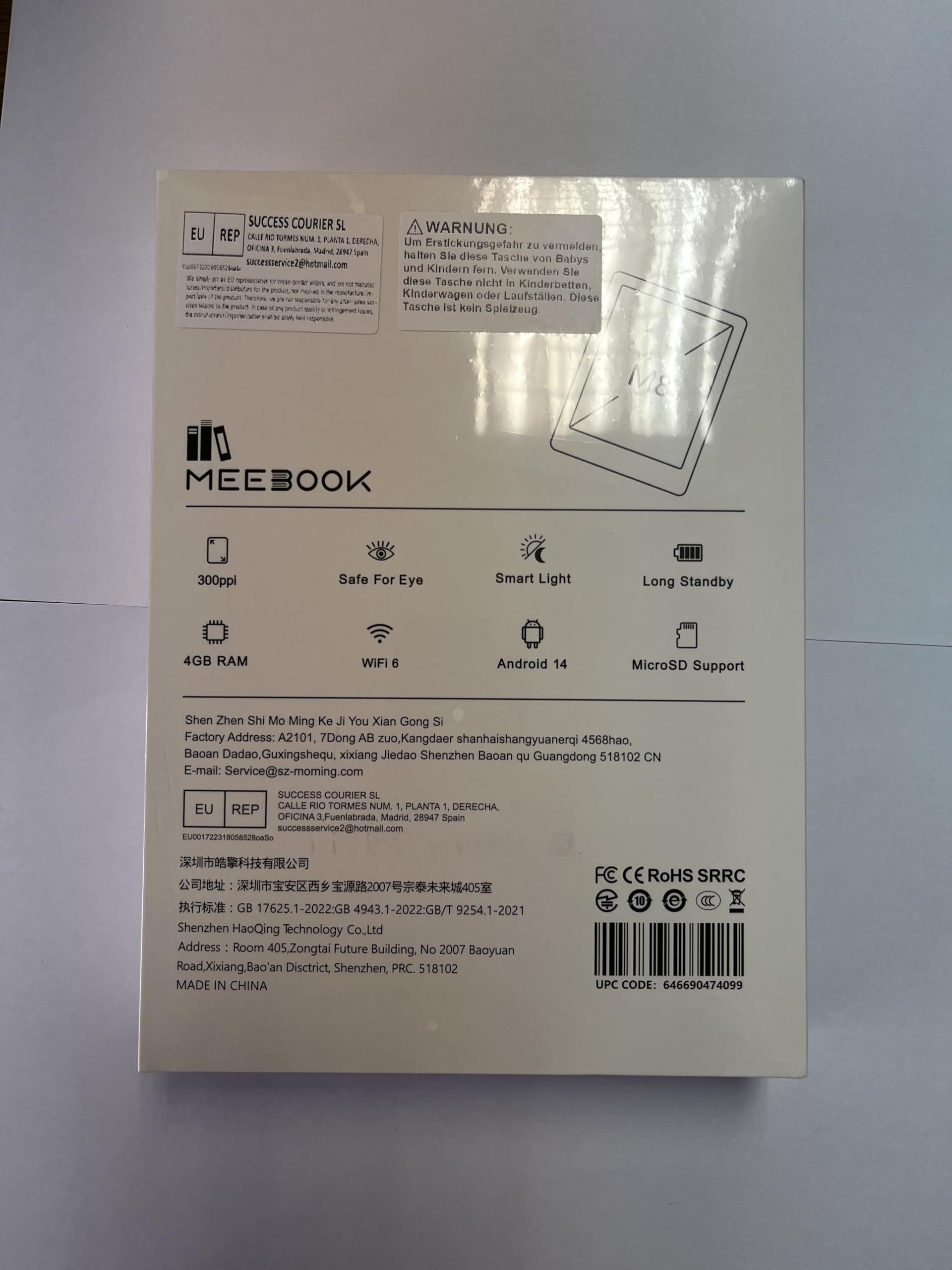 Meebook E-Reader M8 | 7.8' Eink Carta Screen | 300PPI Smart Light | Android 14 | Octa Core Processor | Dual Mics&Speakers | Support Play Store | Hand Writing | 4GB+64GB | Micro-SD Slot | White
