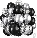 Isndare Black Silver Confetti Balloons 12in 35 Pcs Latex Helium Party Set