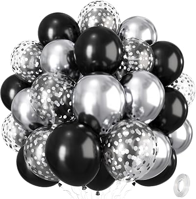 Isndare Black Silver Confetti Balloons 12in 35 Pcs Latex Helium Party Set
