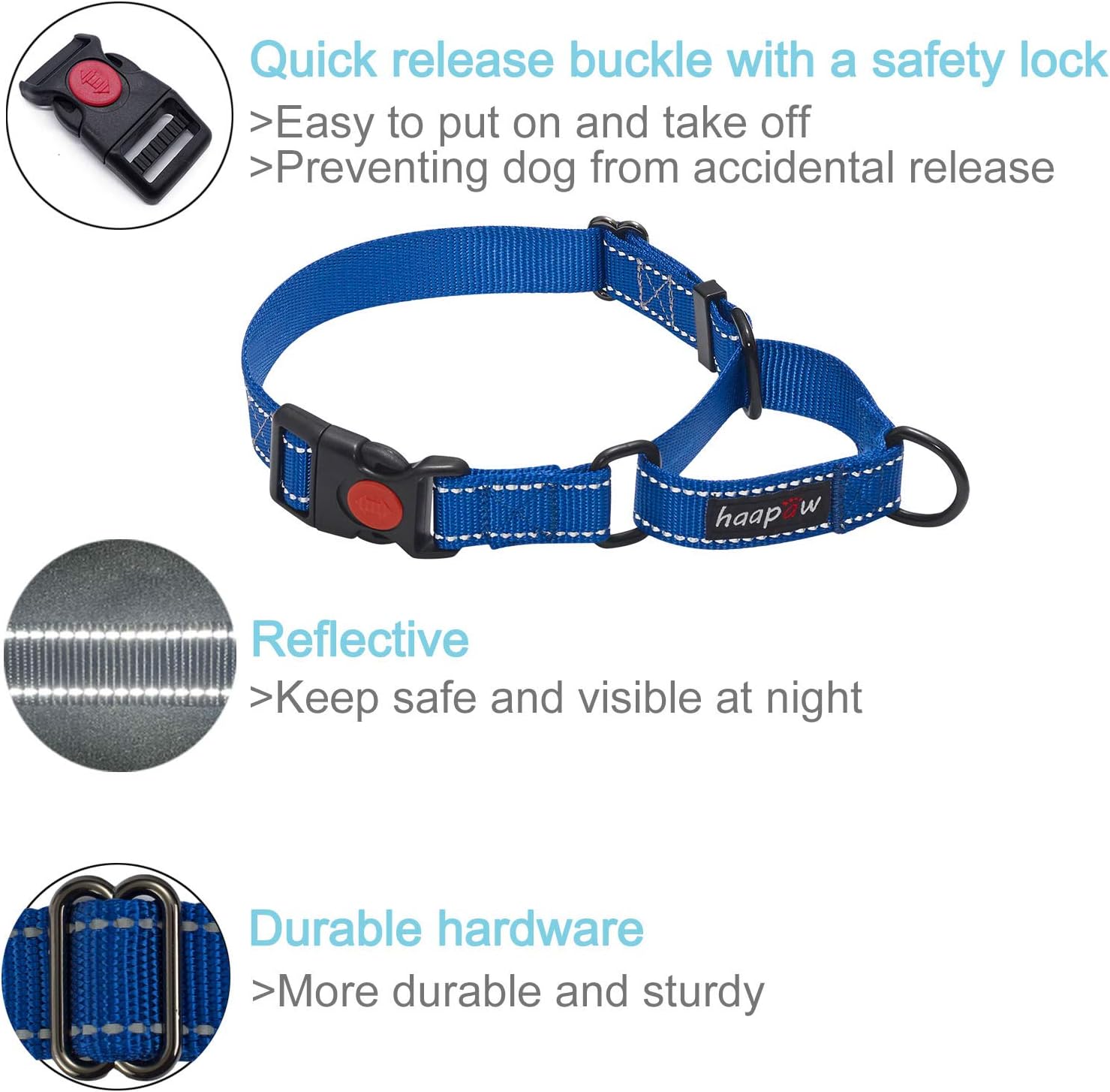 haapaw 2 Packs Martingale Dog Collar with Quick Release Buckle