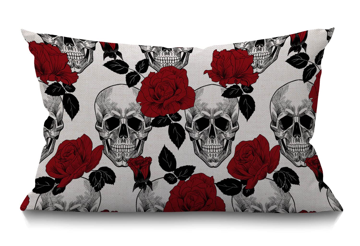 BGBDEIA Sugar Skull Cushion Cover Bastract Sugar Skull with Red Rose Pattern Cotton Linen Decorative Rectangular Throw Pillow Cover Pillowcase for Sofa and Bed Couch 12"X20" 30 x 50 cm