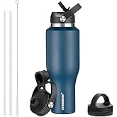 HYDROWION Water Bottles with Straw, 40oz Insulated Water Bottle fit in Car Cup Holder, Black Water Bottles with Straw Lid, Spout Lid and Flex Cap, Leakproof Travel Insulated Tumbler, Cobalt