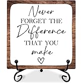 6" Inspirational Wood Decor Never Forget The Difference That You Make Wooden Plaque Signs With 1 Metal Support Rustic Motivational Desk Décor For Home Office Bedroom Table Décor And Accessories - B03