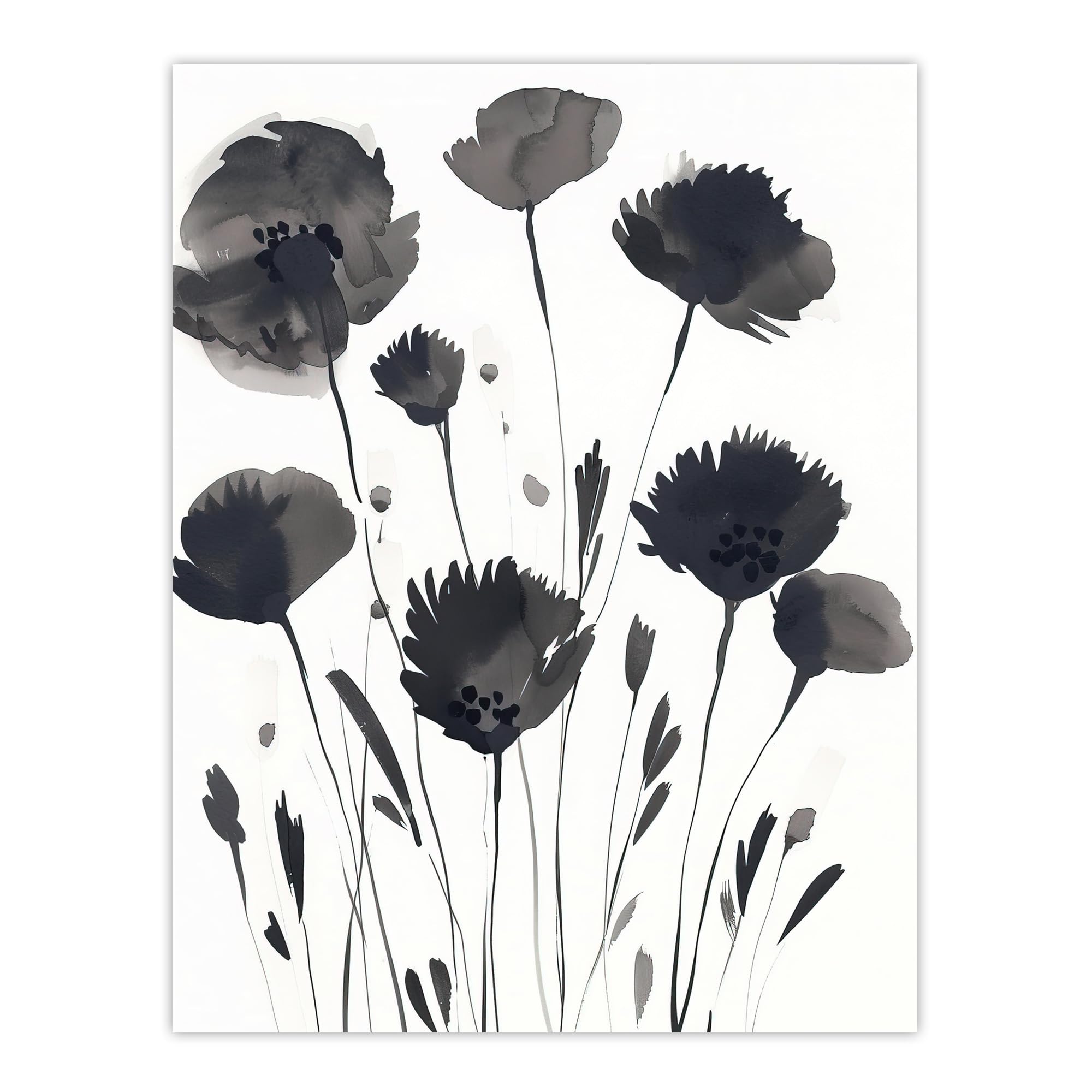 Artery8 Abstract Flowers Black White Floral Watercolour Living Room Extra Large XL Wall Art Poster Print