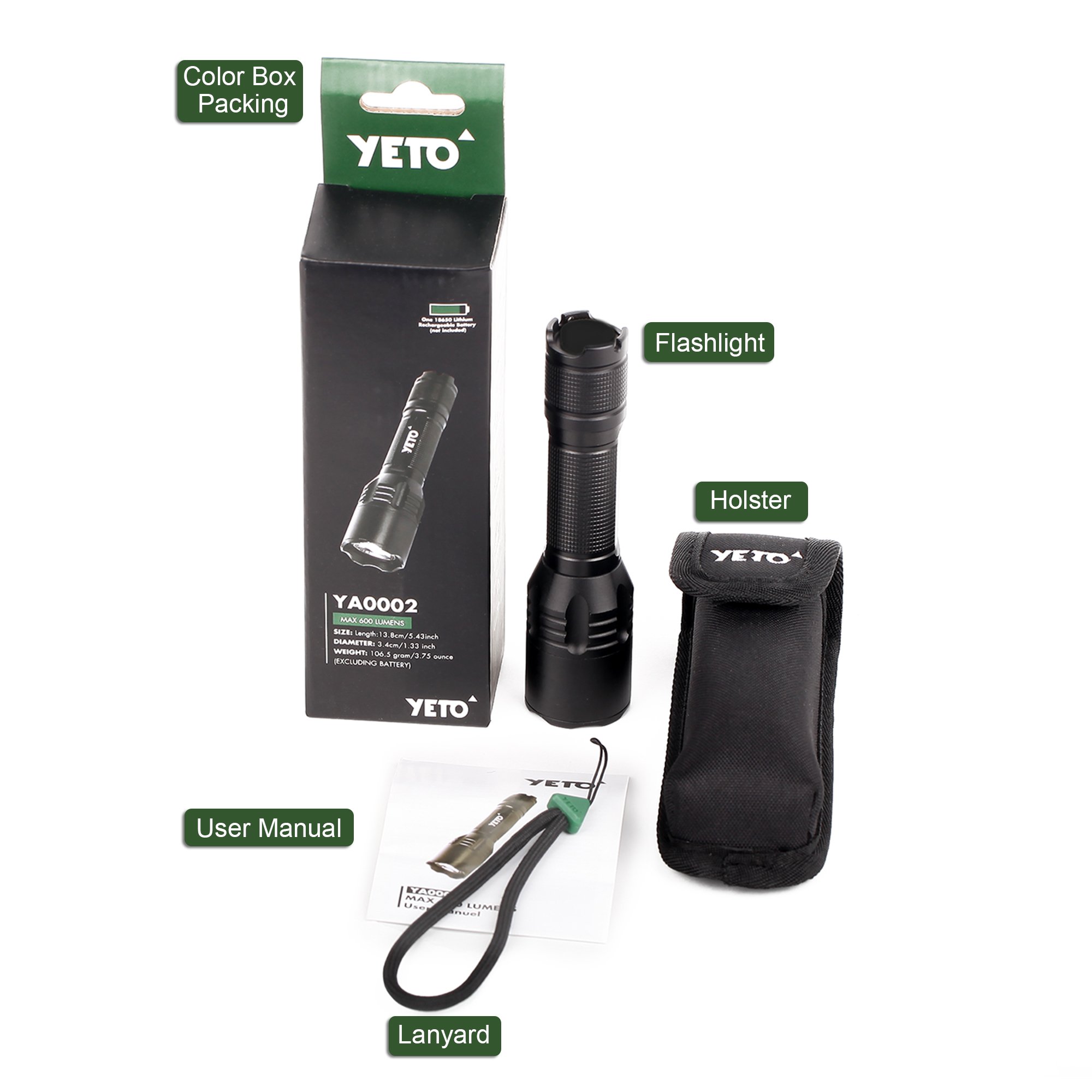 YETO Three-modes CREE XML-2 8W LED Self-defense Bezel Handheld Flashlight Torch