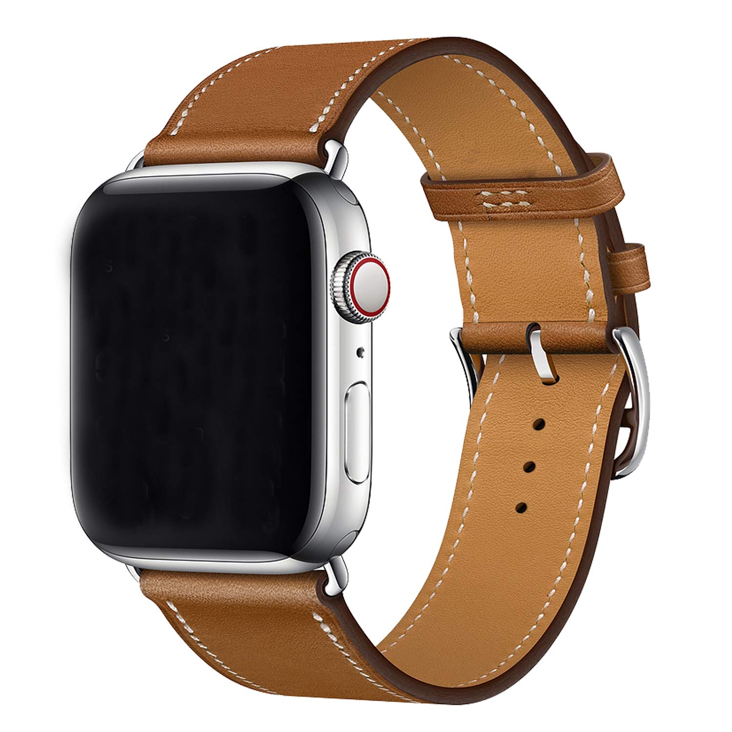 XCool Compatible with Apple Watch Band 42mm 44mm 45mm, Brown Leather Single Tour Replacement Band for iwatch Series 7 SE/6/5/4/3